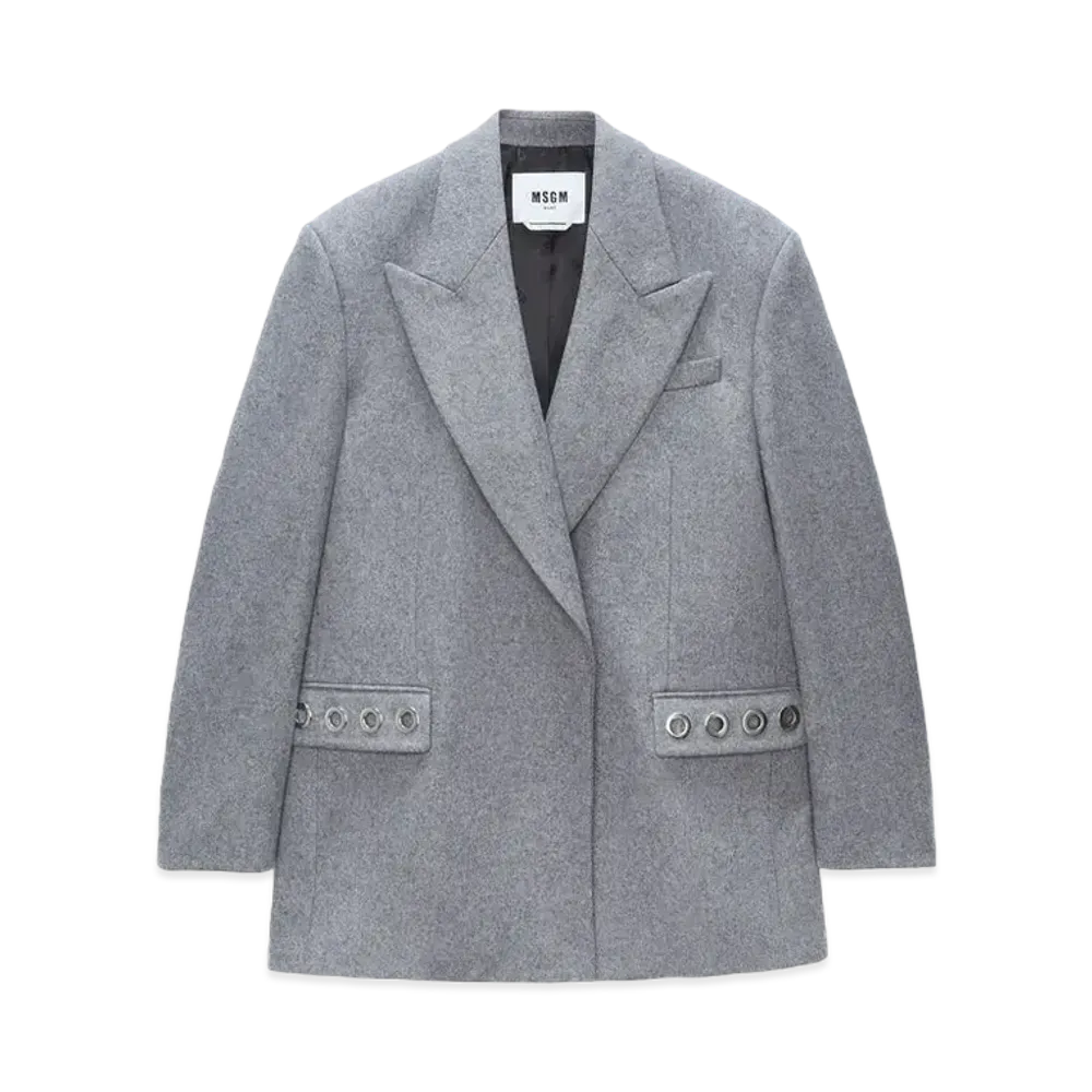 MSGM Structured Wool Jacket With Studs "Gray"