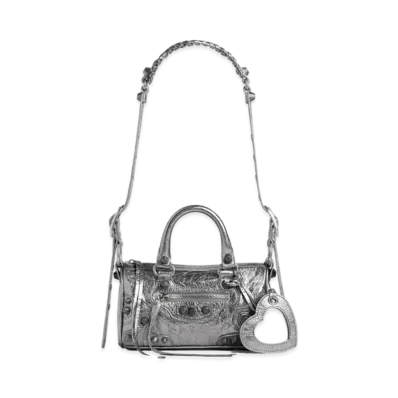 BALENCIAGA Le Cagole Metallic Mini Travel Bag "Silver"