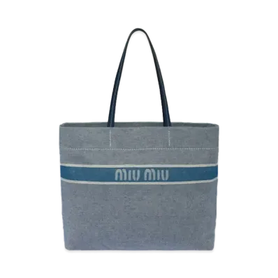 MIU MIU Jacquard Logo Denim Tote Bag "Blue"