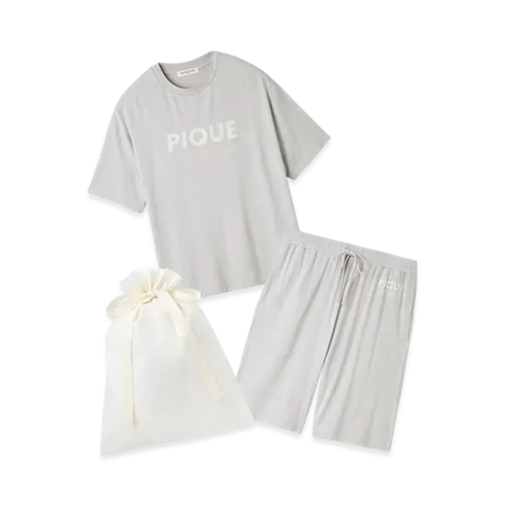 GELATO PIQUE Wrapped Homme Cool Touch Rayon Pique Logo T-Shirt & Shorts Set "Right Gray"