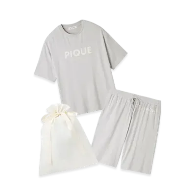 GELATO PIQUE Wrapped Homme Cool Touch Rayon Pique Logo T-Shirt & Shorts Set "Right Gray"