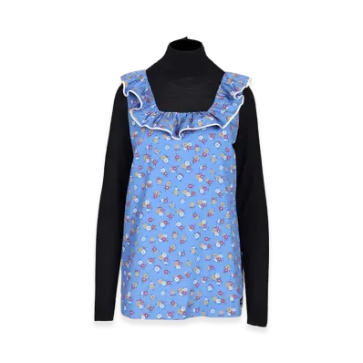 MIU MIU Women's Popeline Shirt With Sleeveless Flower Motif "Blue/Black"