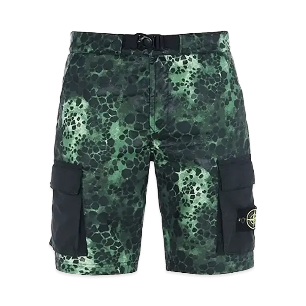 Stone Island Alligator Camo Cotton - Nylon Shorts "Green"