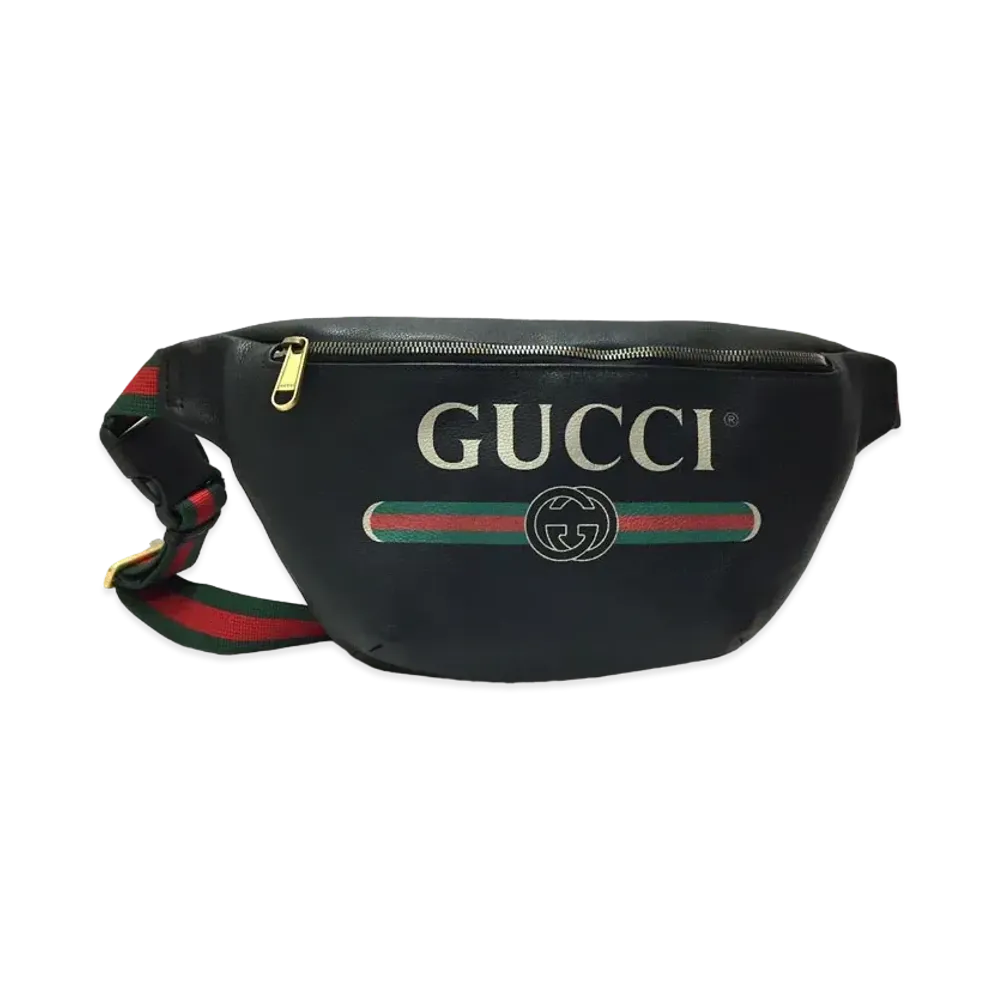 GUCCI Vintage Logo Print Leather Medium Belt Bag "Black"