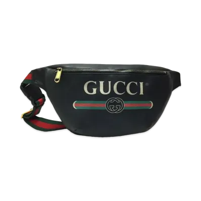 GUCCI Vintage Logo Print Leather Medium Belt Bag "Black"