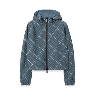 Burberry Cropped Reversible Check Jacket "Pewter"