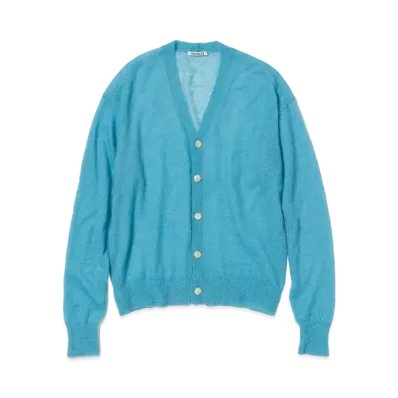 AURALEE Kid Mohair Sheer Knit Cardigan "Turquoise Blue"