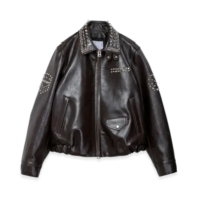 sacai Studded Leather Jacket "Brown"