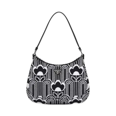 PRADA Cleo Jacquard Knit And Leather Bag "Black/White"