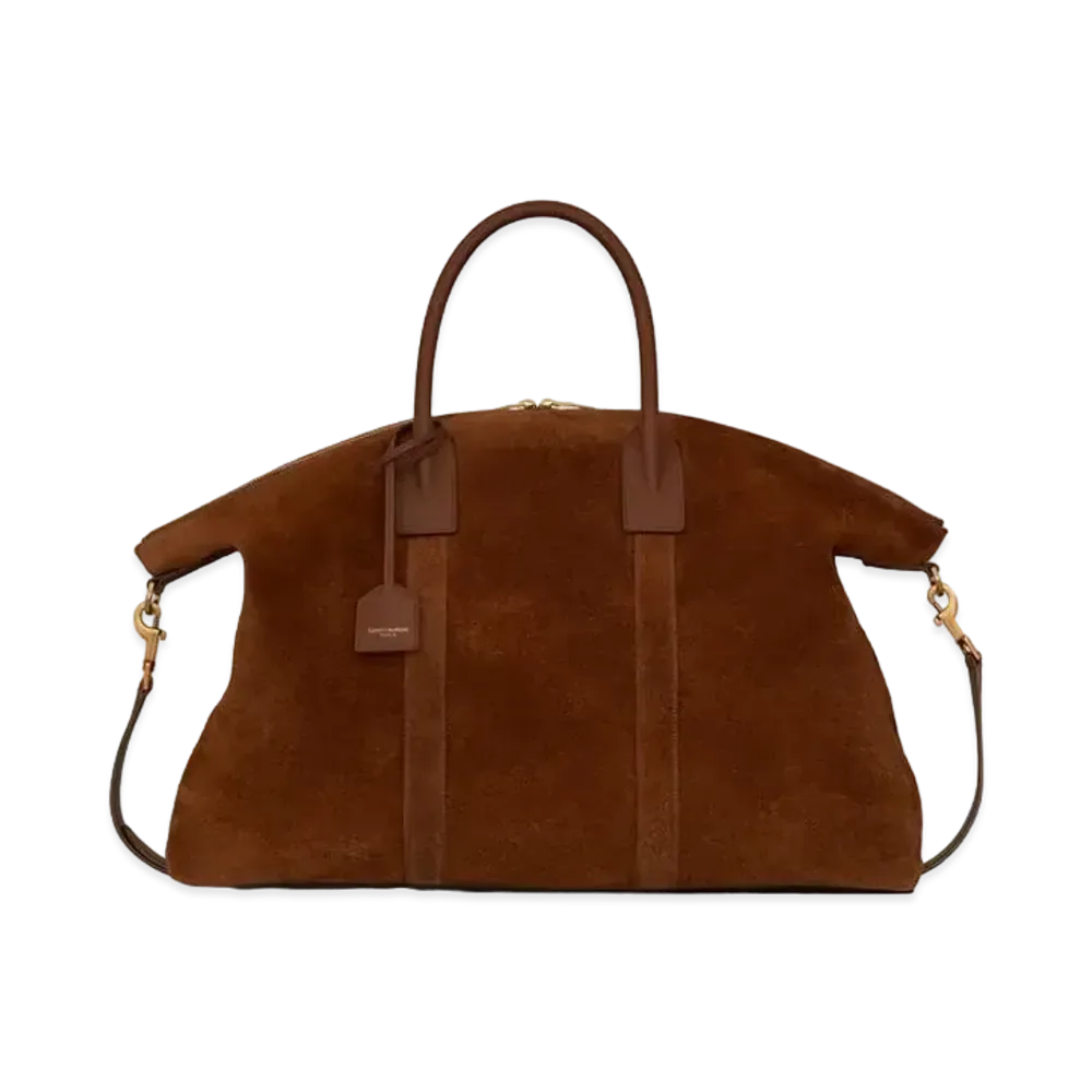 SAINT LAURENT Giant Bowling Bag In Suede "Tan Brown"