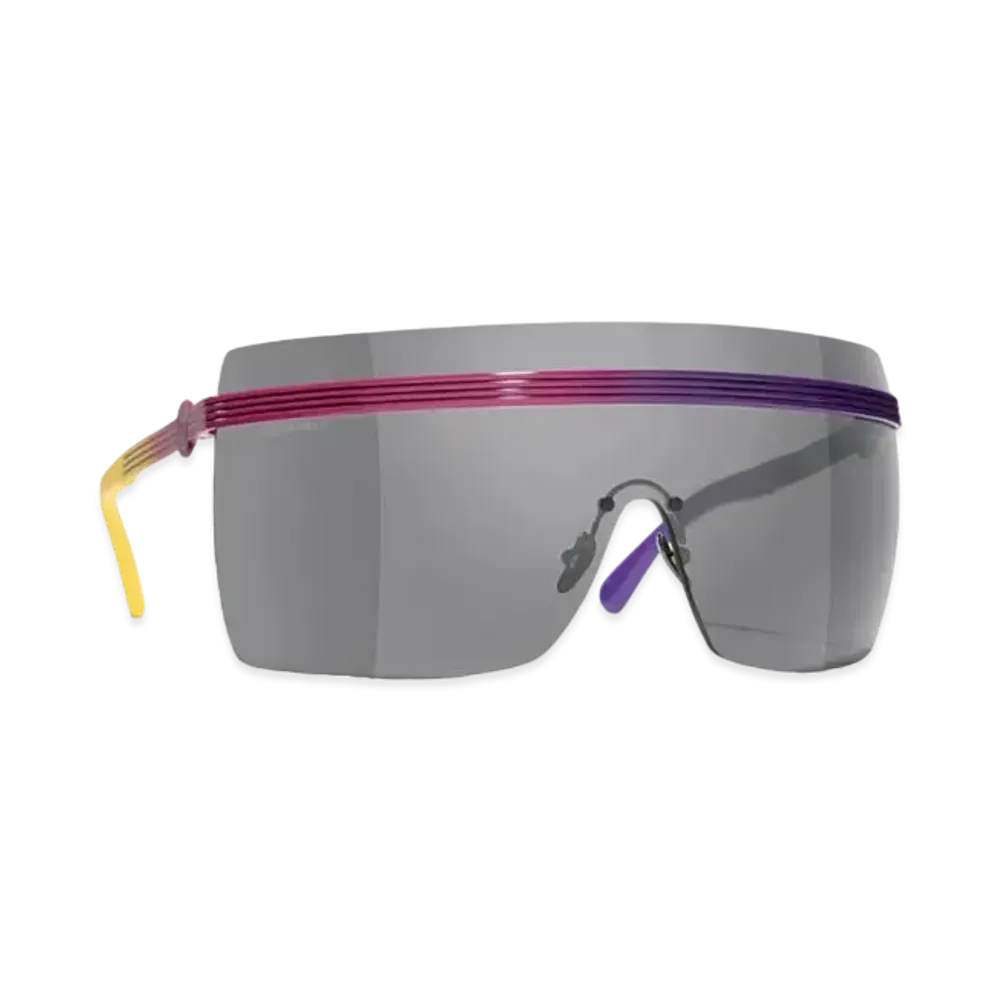 CHANEL Shield Sunglasses Metal Lenses Dark Gray "Pink/Purple"