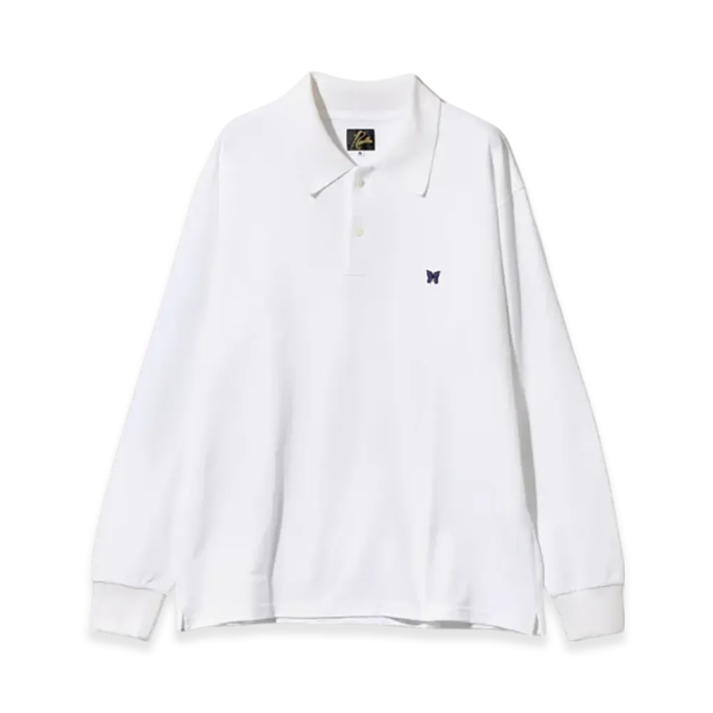 NEEDLES L/S Polo Shirt - Cotton Pique "White"