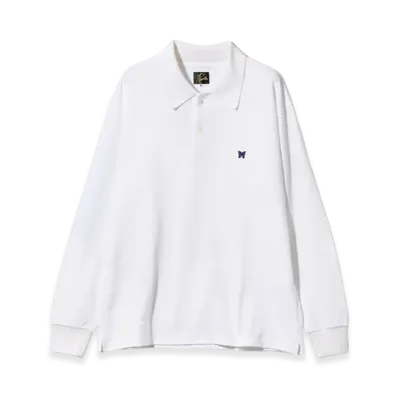 NEEDLES L/S Polo Shirt - Cotton Pique "White"