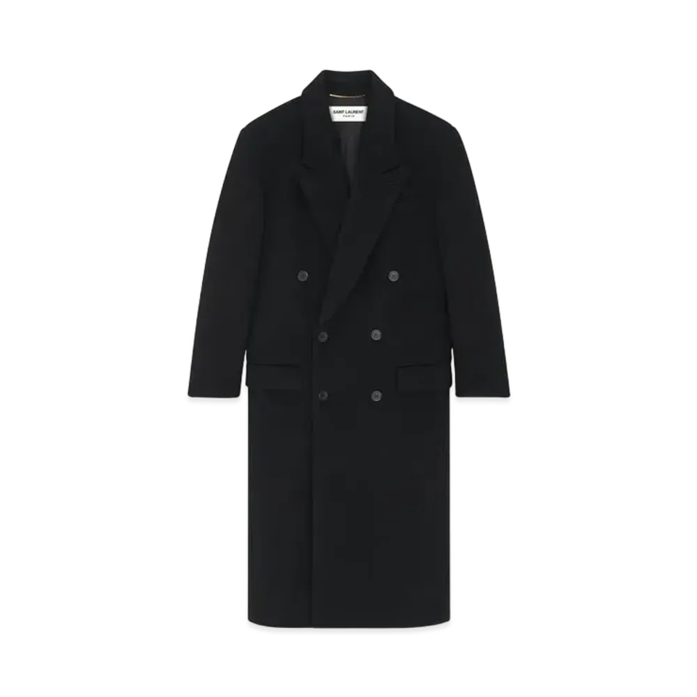 Saint Laurent Women's Long Coat in Wool "Noir Profond"