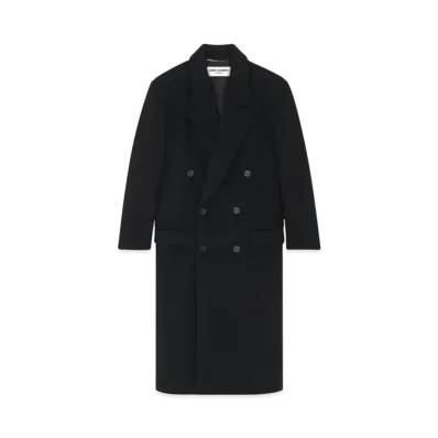 Saint Laurent Women's Long Coat in Wool "Noir Profond"