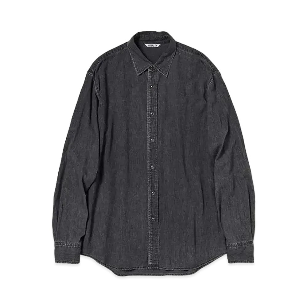 AURALEE Selvedge Super Light Denim Shirt "Washed Black"