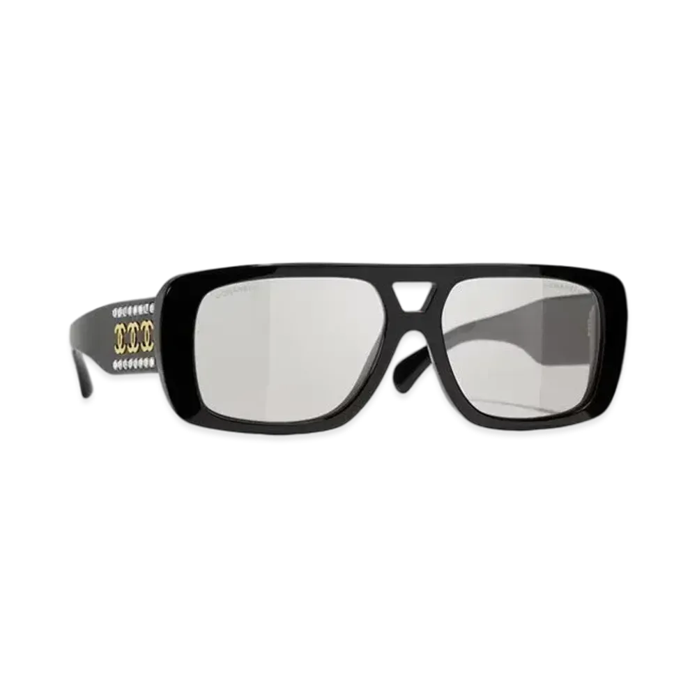 CHANEL Pilot Sunglasses Acetate & Strass "Black/Gray"