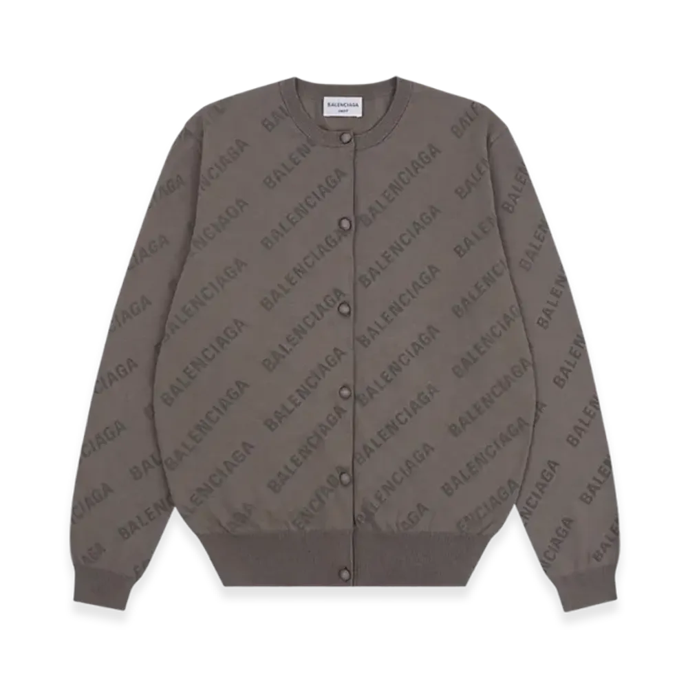 BALENCIAGA Women's Allover Logo Cropped Cardigan "Beige"