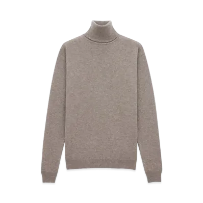 Saint Laurent Women's Turtleneck Sweater in Cashmere "Taupe"