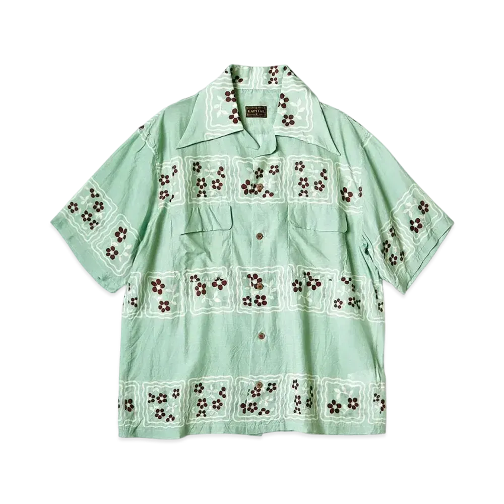 KAPITAL Silk Rayon Cookie Langle Color Aloha Shirt "Mint"