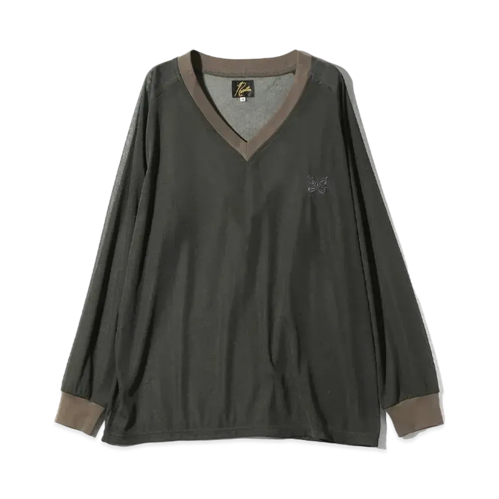 Needles L/S V Neck Tee Poly Tricot Chiffon "Khaki"