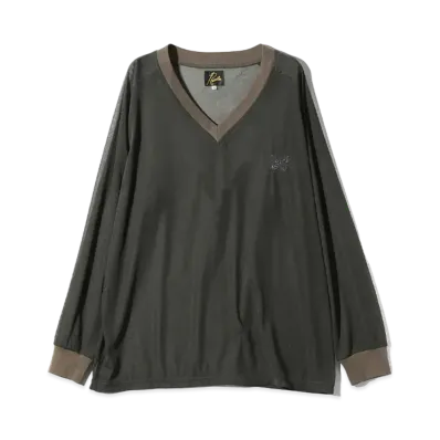 Needles L/S V Neck Tee Poly Tricot Chiffon "Khaki"