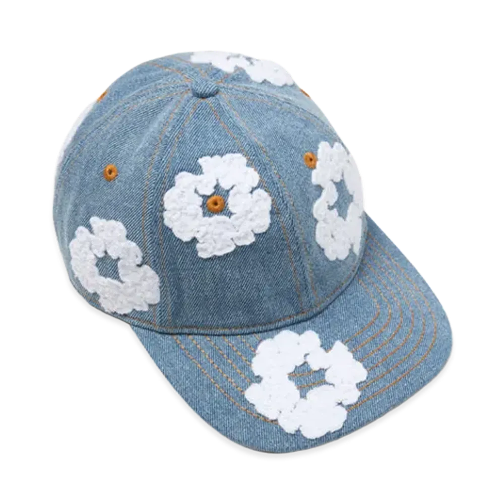 DENIM TEARS Cotton Wreath Raw Denim Cap "Light Wash"