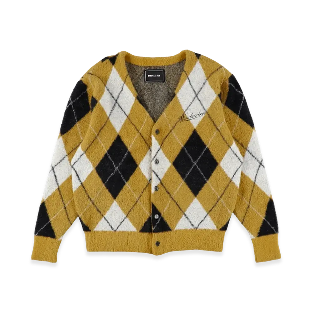 WIND AND SEA Shaggy Knit Cardigan "Yellow/Argyle"