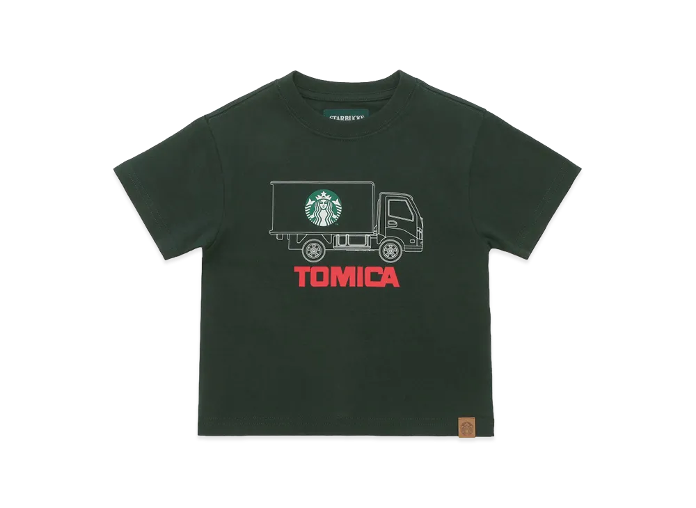 STARBUCKS STAND by BEAMS TOMICA Truck Print Kids T-Shirt A "Green"