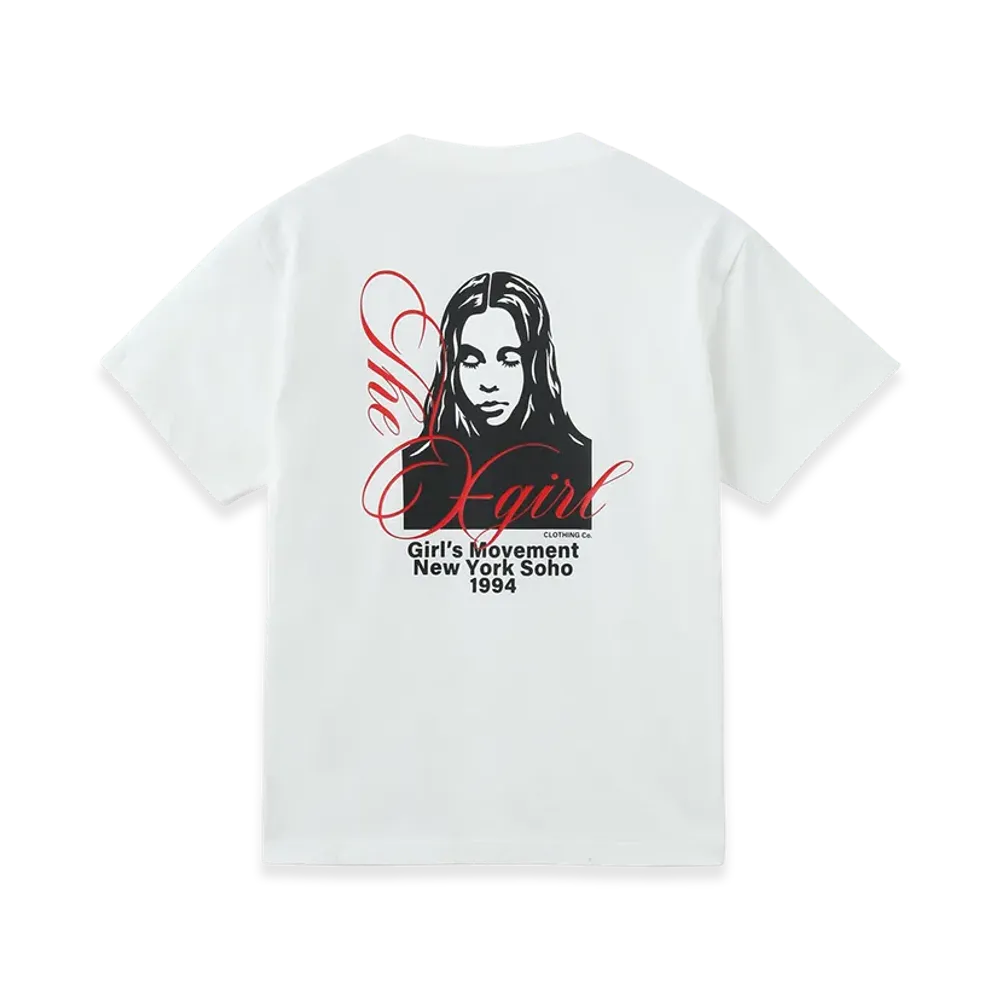 X-Girl Cursive Script Logo And Face S/S Tee "White"