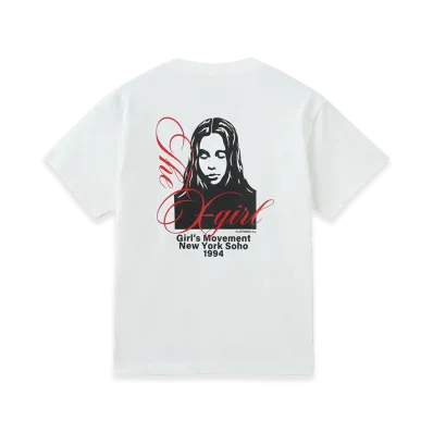 X-Girl Cursive Script Logo And Face S/S Tee "White"