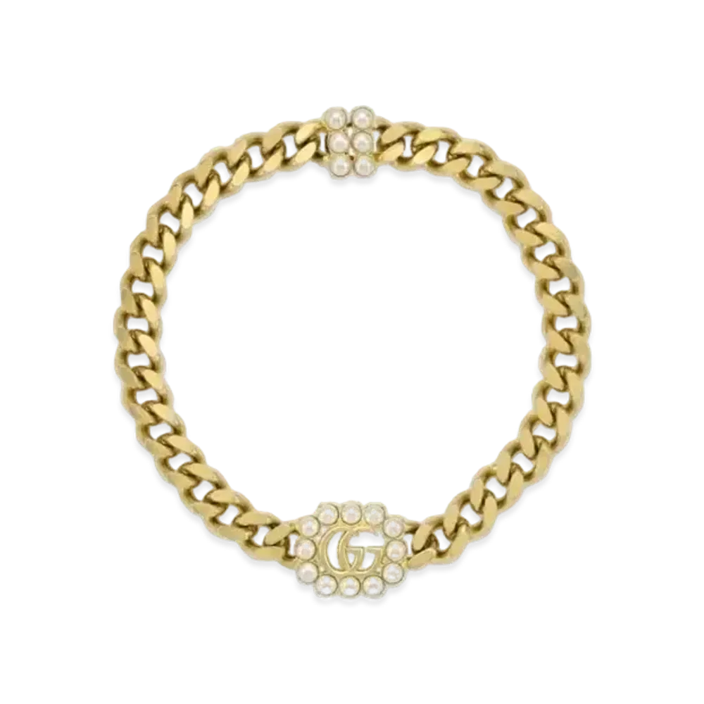 GUCCI Pearl Double G Necklace "Gold"