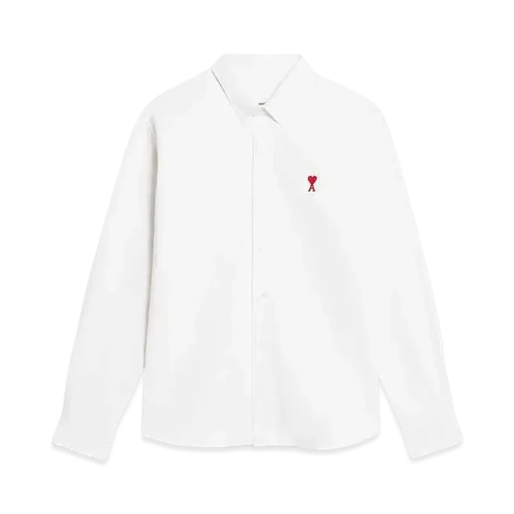 AMI PARIS Cotton Oxford AMI DE COEUR Button Down Classic Fit Shirt "Natural White"