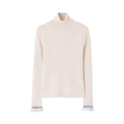 Paul Smith Women's Sheer Ruffle Turtleneck Knit "Ecuru"
