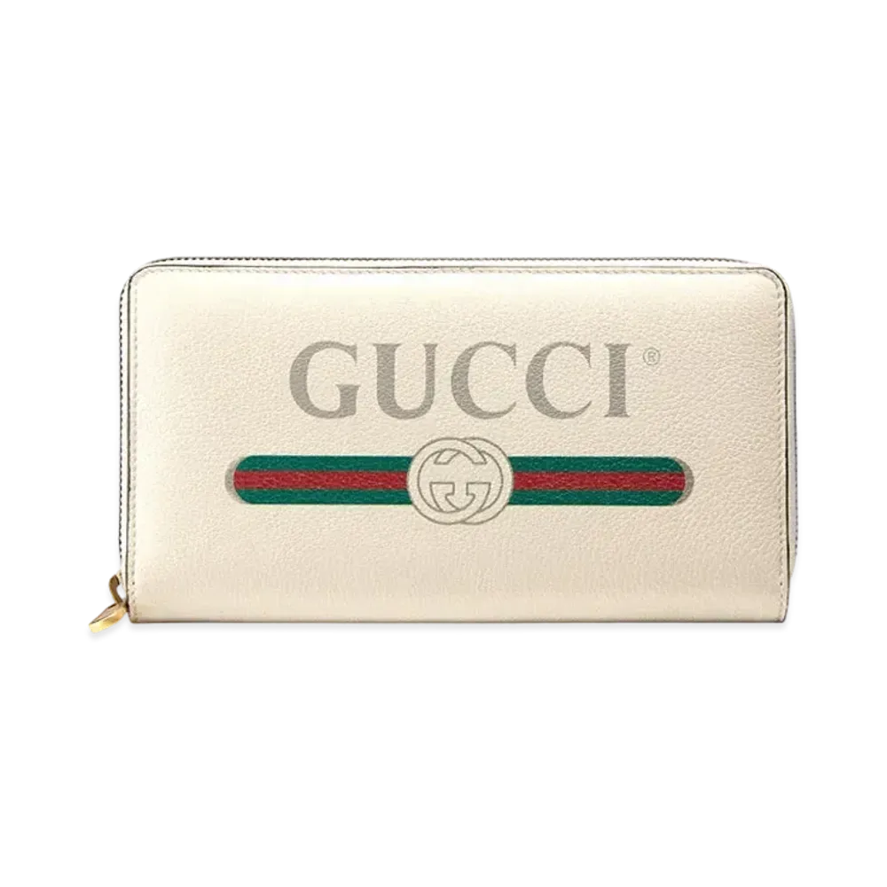 GUCCI Vintage Logo Print Zip Around Wallet "White"