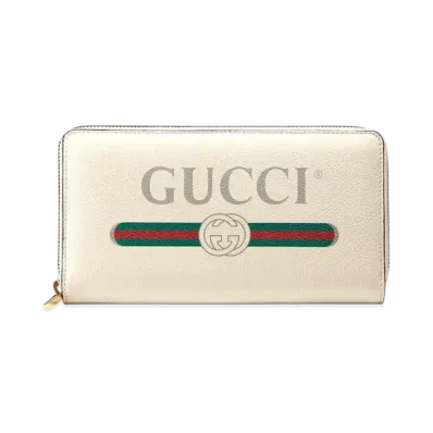GUCCI Vintage Logo Print Zip Around Wallet "White"
