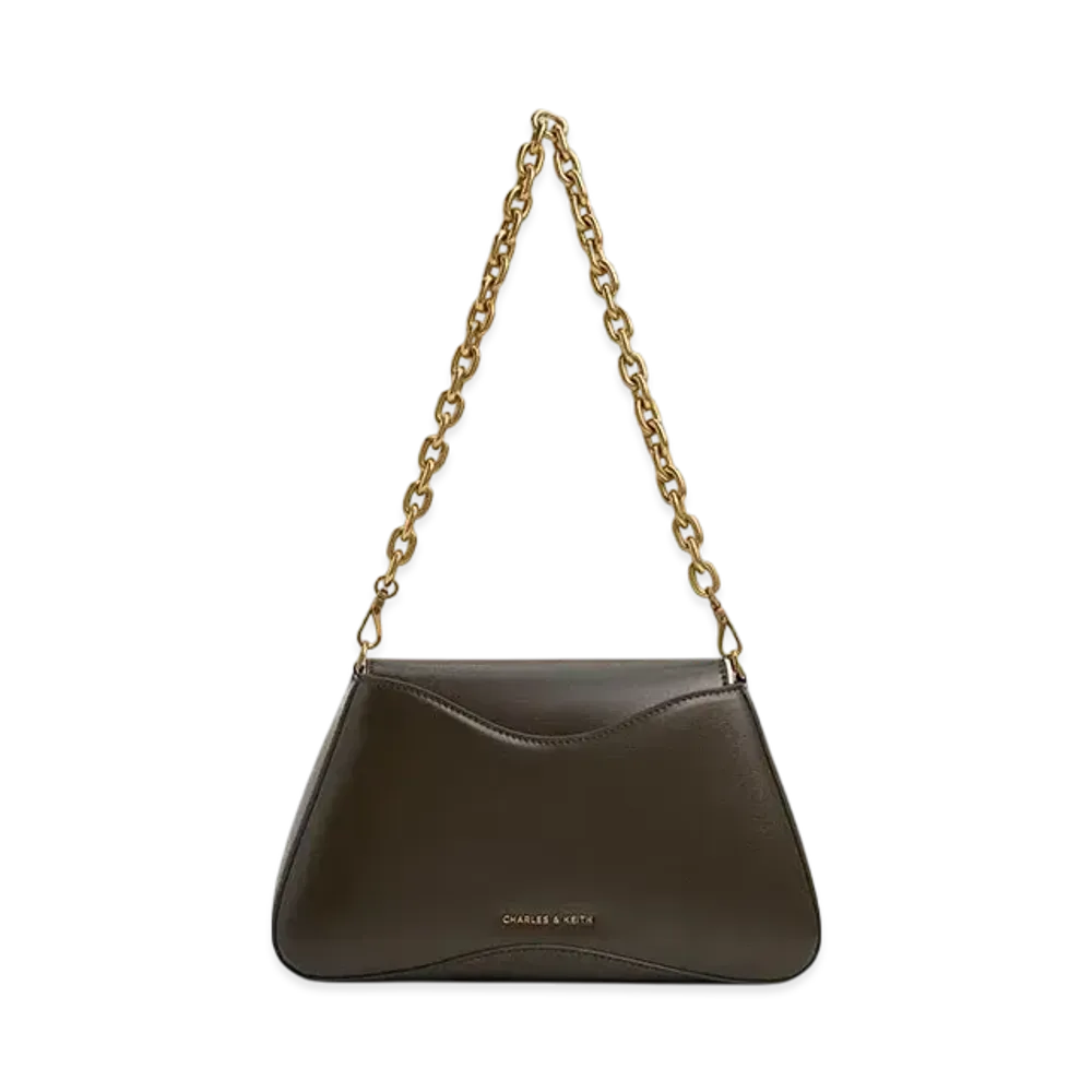 CHARLES & KEITH Civil Trapeze Chain-Handle Bag "DarkMoss"