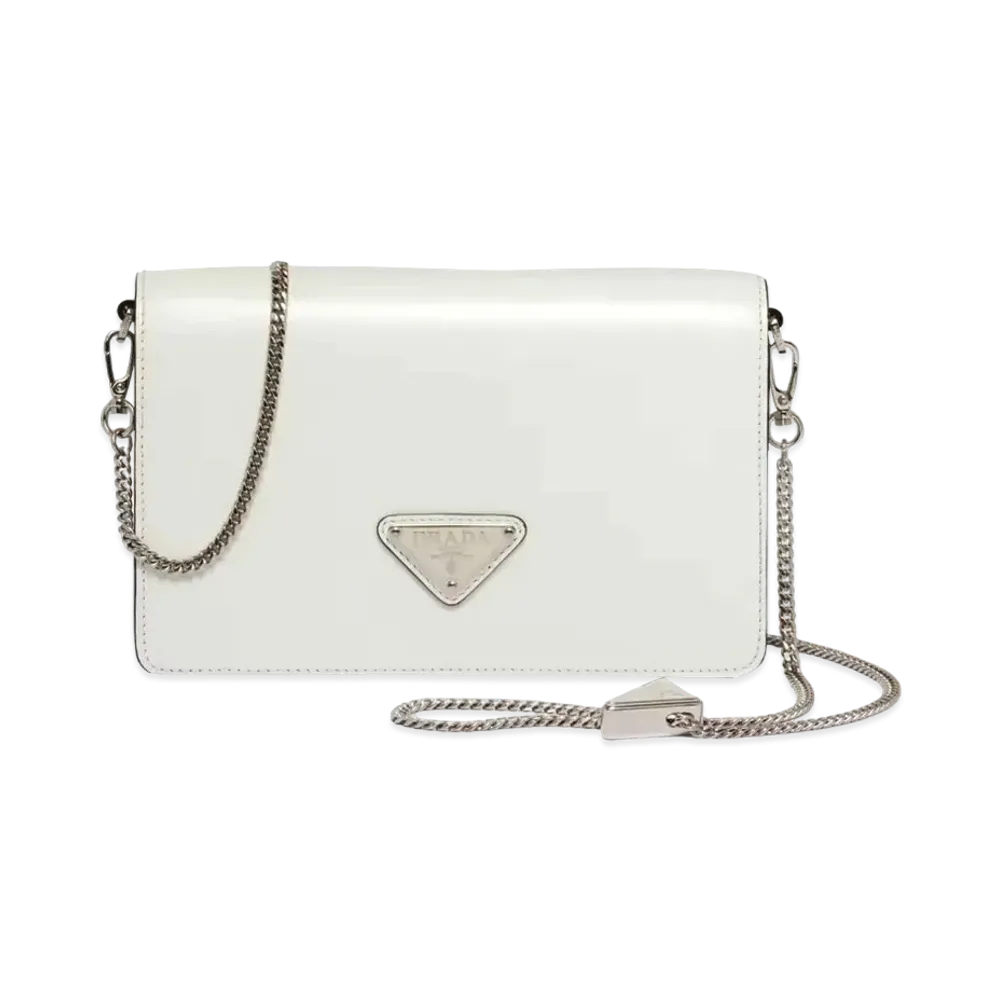 PRADA Brushed Leather Shoulder Bag "White"