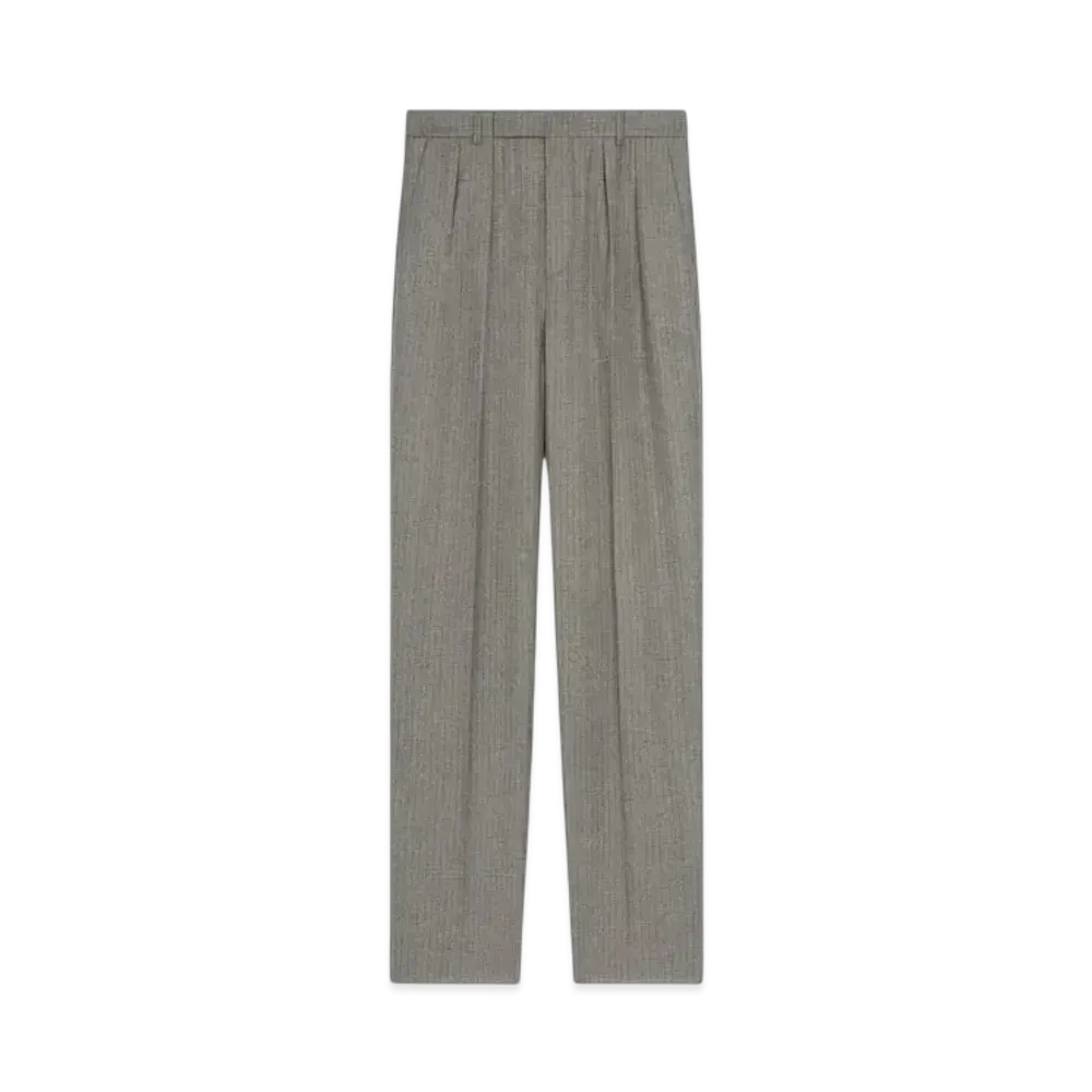 CELINE Men's Keith Pants in Striped Flannel "Beton/Anthracite"