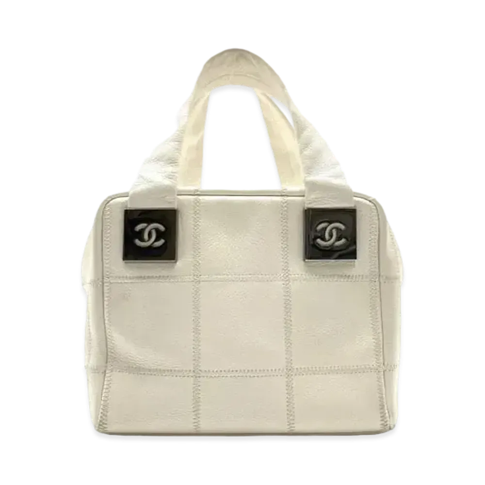 CHANEL Chocolate Bar Stitch Hand Bag "White"
