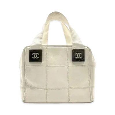 CHANEL Chocolate Bar Stitch Hand Bag "White"