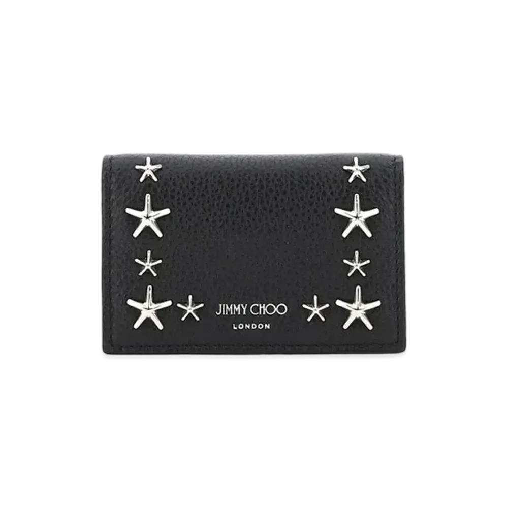 Jimmy Choo Nello Soft Grainy Calf Leather Card Case With Stars Studs "Black"