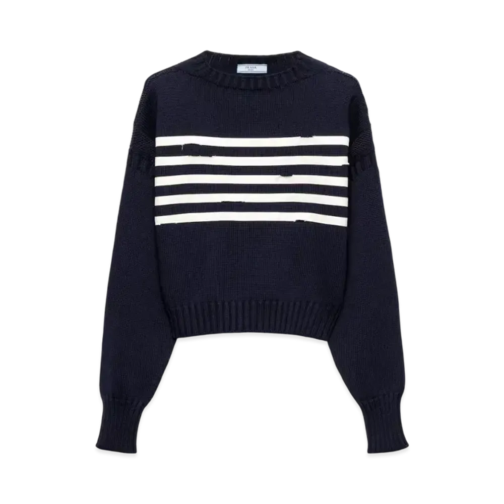 PRADA Women's Oversized Cotton Sweater "Navy/White"