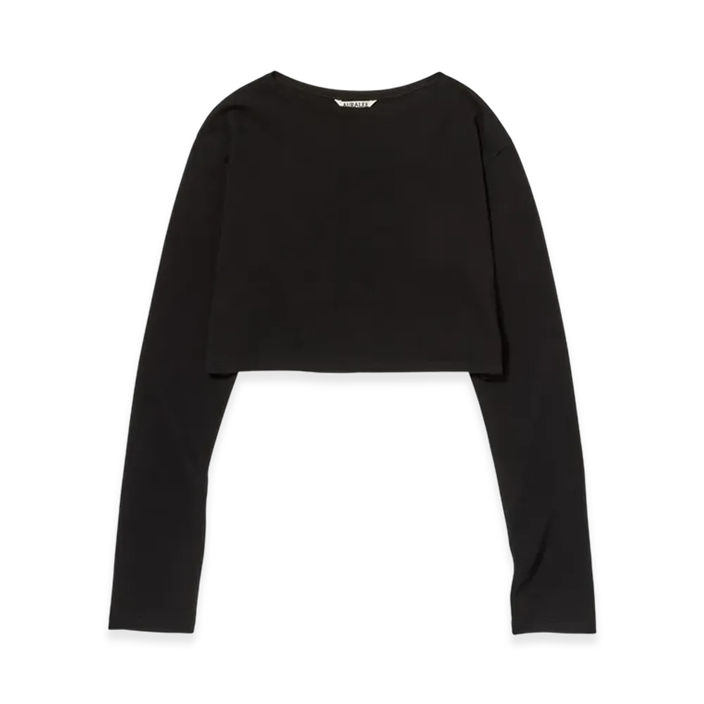 AURALEE Women's High Gauge Cotton Jersey Boat Neck L/S Tee "Black"
