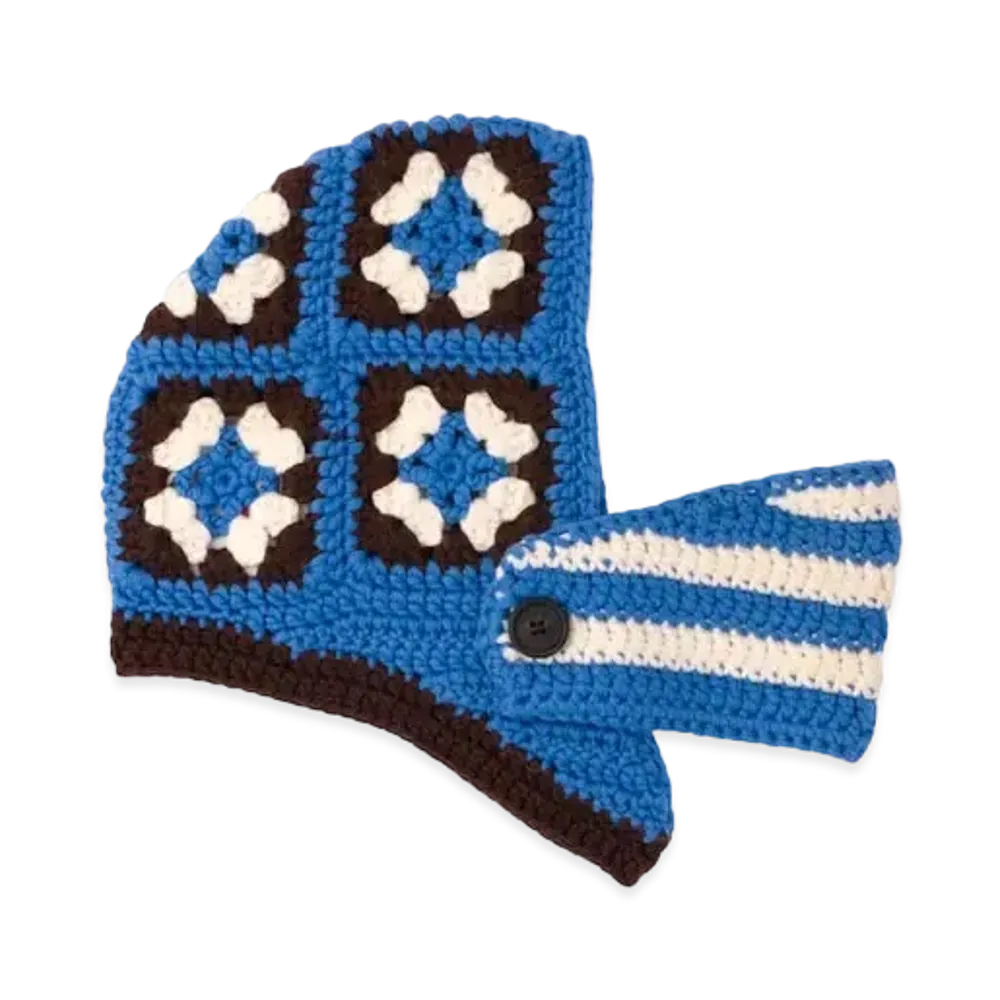 MIU MIU Face Mask With Croshi Knitting Wool Helmet "Blue/Burund Brown"