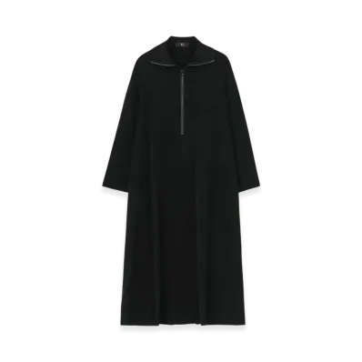 Y's Crepe De Chine Half Zip Dress "Black"