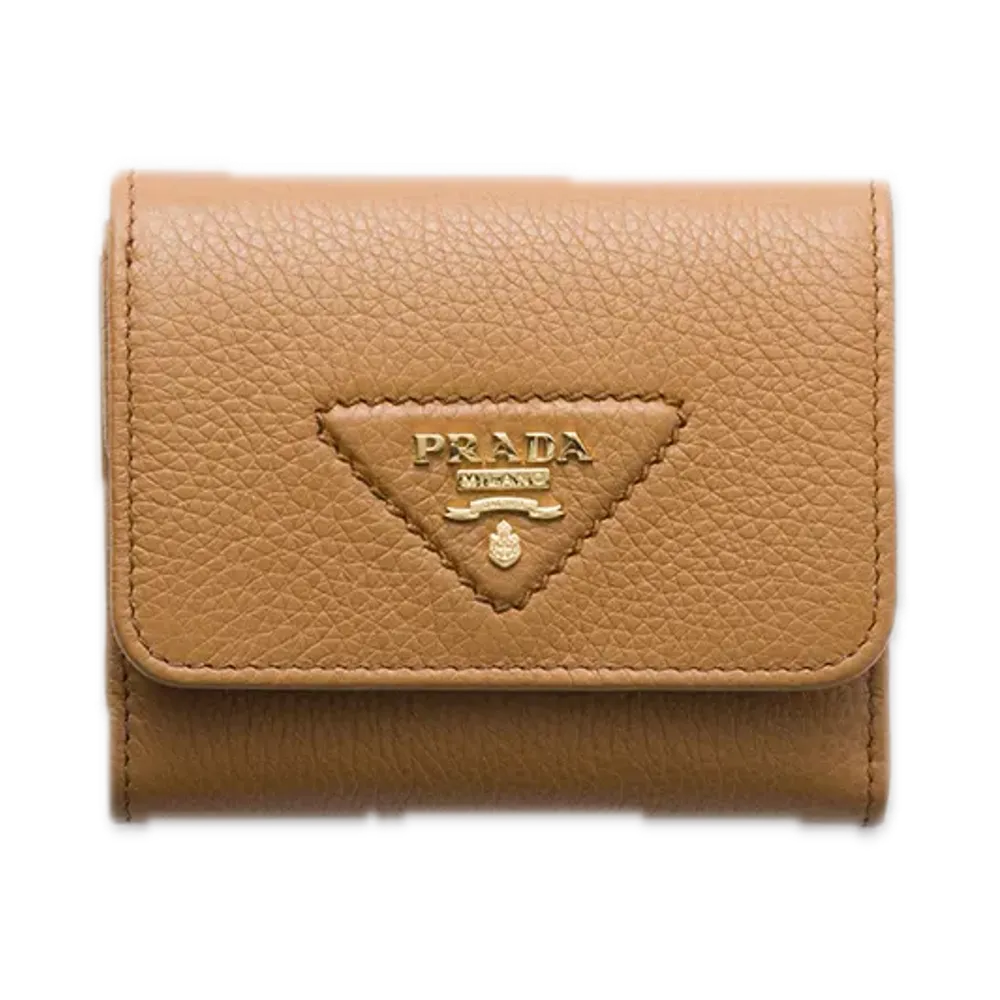 PRADA Vitello Daino Leather Mini Wallet "Camel"