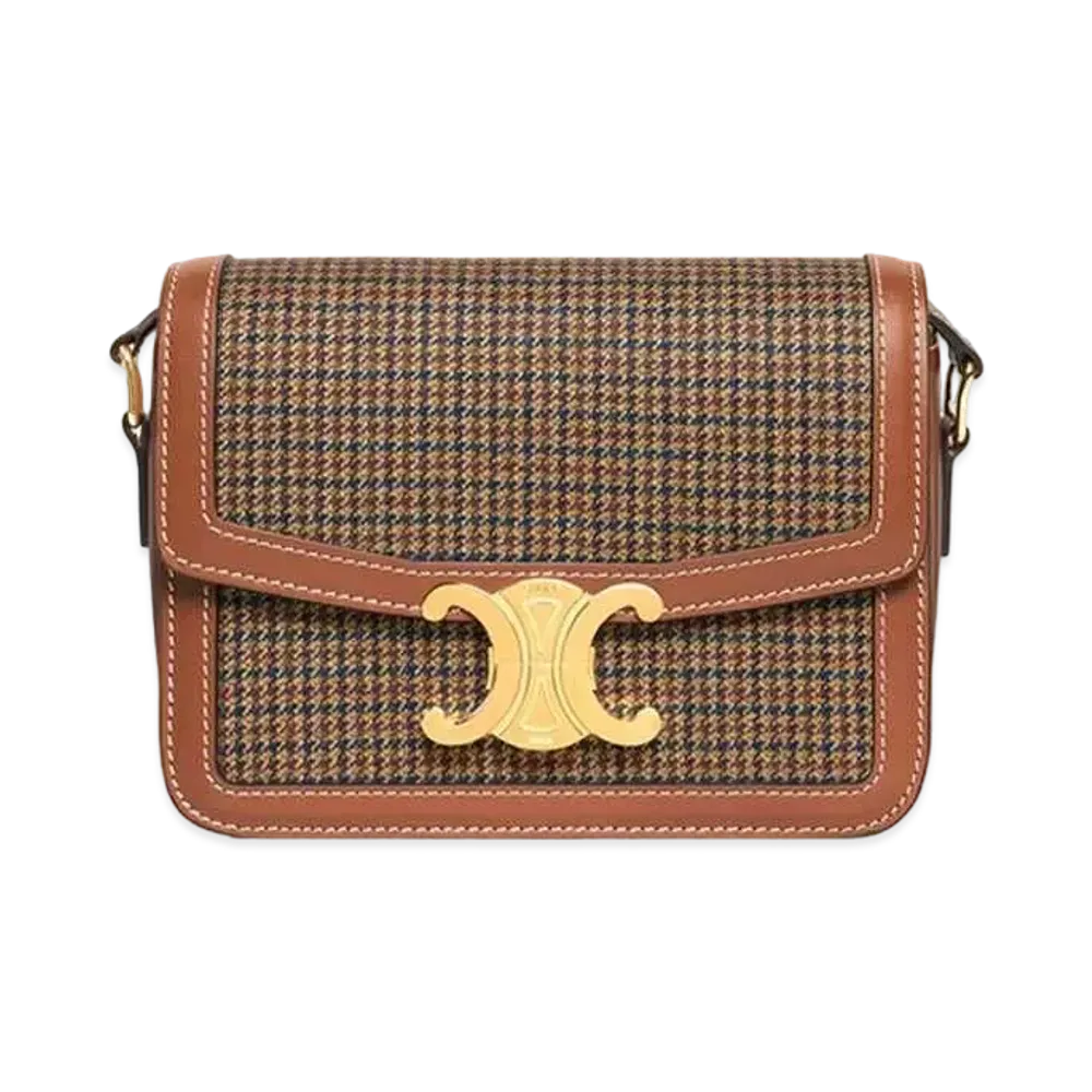 CELINE Teen Triomphe Bag / Tweed & Calfskin "Beige/Tan"
