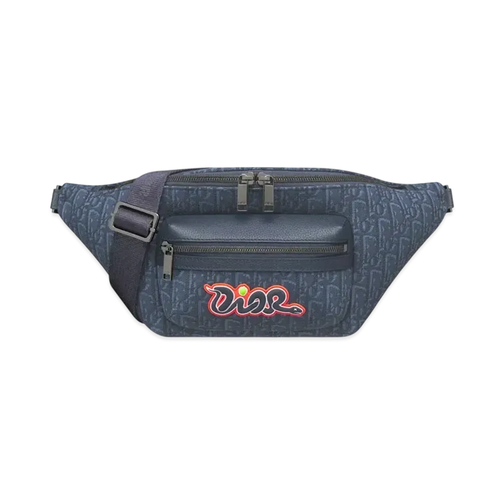 Dior x KAWS Rider 2.0 Belt Bag Dior Oblique Jacquard and Grained Calfskin "Navy Blue/Vermilion Red"