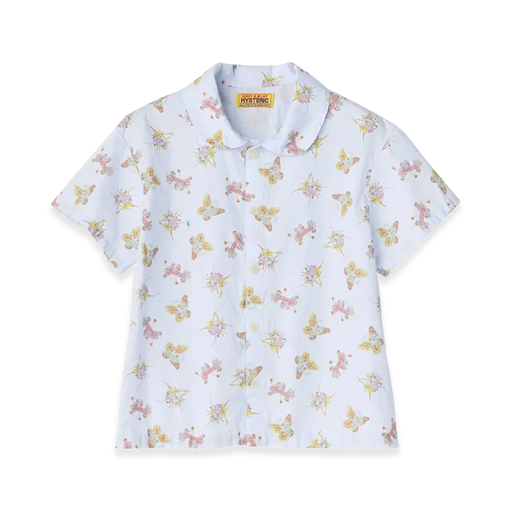 HYSTERIC GLAMOUR Bubbly Butterfly Peter Pan Collar Shirt "Light Blue"